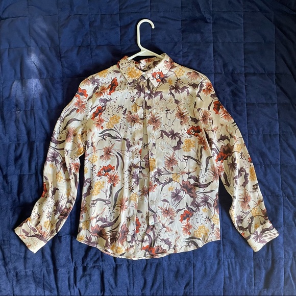 Zara Tops Zara Long Sleeve Satin Plisse Button Down Shirt Poshmark